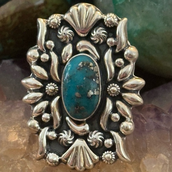 Turquoise southwestern sterling silver adjustable ring - Picture 5 of 9